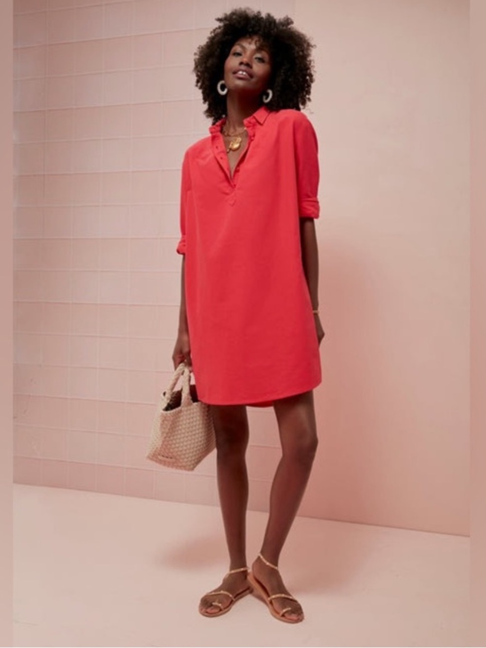 Pomander Place Tuckernuck Poppy Red Polly Dress Collared Button Boxy Women’s L